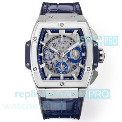 Perfect Clone Hublot Spirit of Big Bang 45mm Swiss 4700 Blue Leather Strap Watch 